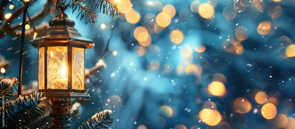 Poster festive new year's light bokeh radiating from a lamp with copy space image.