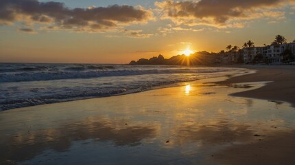 Golden Sunset Beach Scene