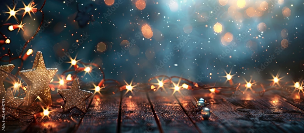 Poster festive christmas backdrop with twinkling lights and copy space image.