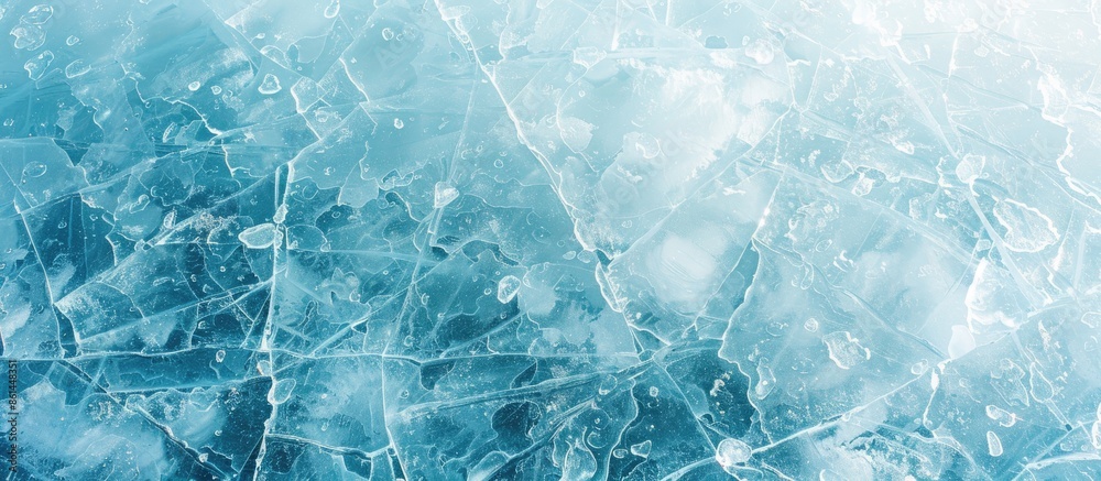 Poster Background of a frozen lake showing textured cold ice with cracks. Contains copy space image.