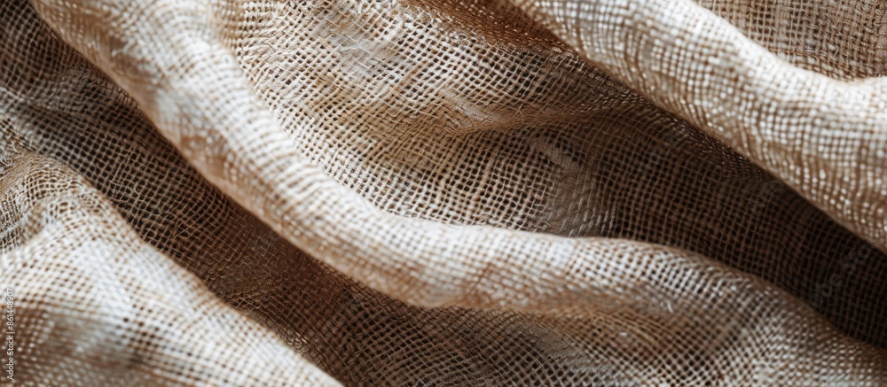 Aufkleber Close-up image of cotton fabric with beige and brown flecks on a burlap texture background, providing a suitable area for text placement. image with copy space