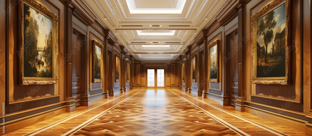 Poster corridor interior with copy space image for paintings in a blank frame.