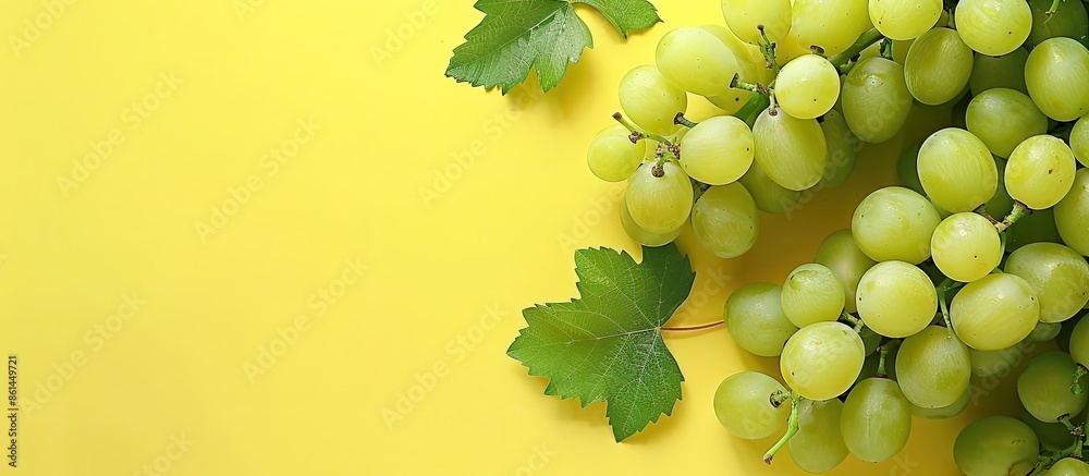 Poster copy space image featuring green grapes on a yellow backdrop.
