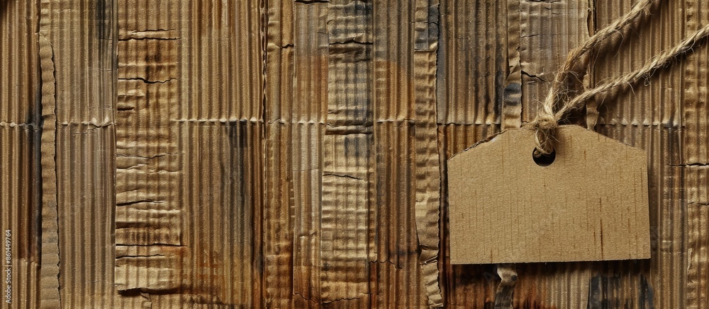 Poster Corrugated cardboard backdrop with a tag attached, with copy space image inclusion.