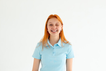 Portrait of attractive flirty cheerful girl winking good mood isolated over white background