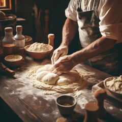 Baker Kneading Dough to Perfection