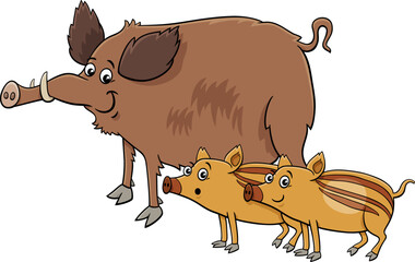 cartoon wild boar animal character with piglets © Igor Zakowski