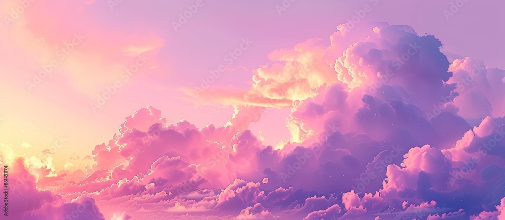 Poster twilight sunset scene with soft purple and pink clouds in autumn, ideal for heavenly photos with ser