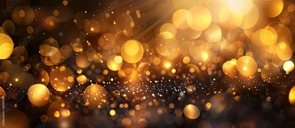 Aufkleber a golden abstract bokeh on a black backdrop with festive lights, perfect for christmas and special o