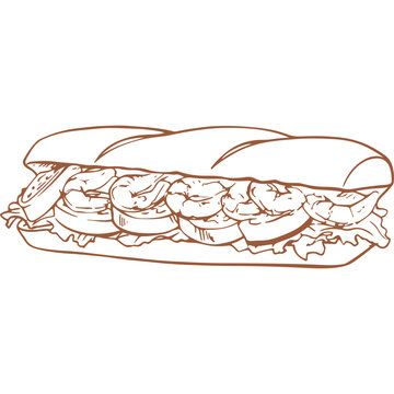 recommend clip art: Shrimp Po Boy outline hand drawn