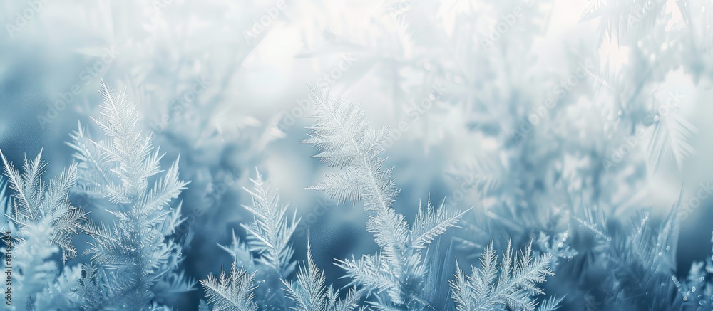 Aufkleber Abstract background in winter with frost pattern on window glass and copy space image.