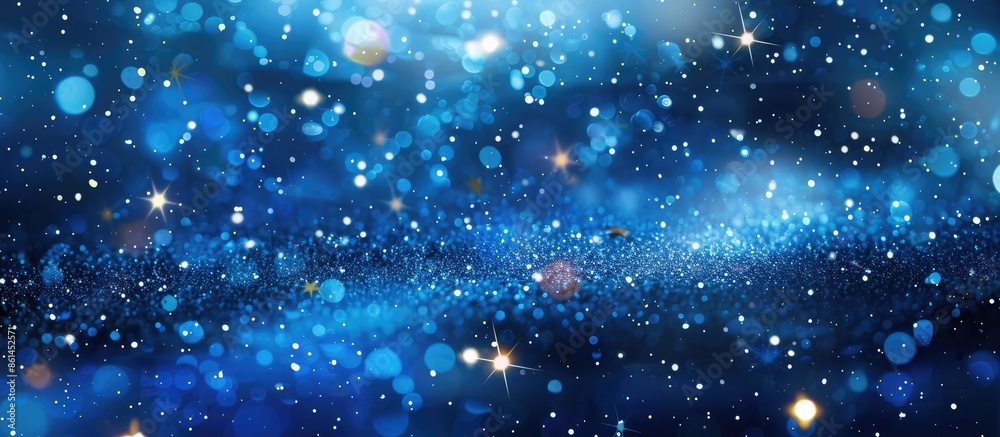 Poster a magical blue bokeh background filled with sparkling stars, falling snowflakes, and space for addit