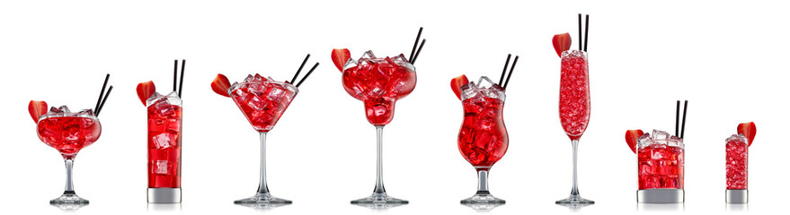 Set of cocktails with decoration from fruits isolated on white background