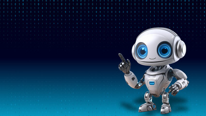 Futuristic Cute Robot Presenting, Plain Technology Background