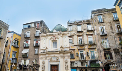 Naples, Italy - 18 May, 2024: Colorful antique buildings in Napoli