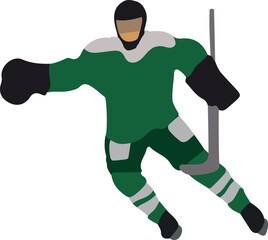 Fototapeta premium Hockey player in green uniform, vector illustration on white background