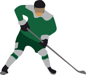 Fototapeta premium Hockey player in green uniform, vector illustration on white background