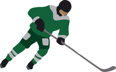 Obraz premium Hockey player in green uniform, vector illustration on white background