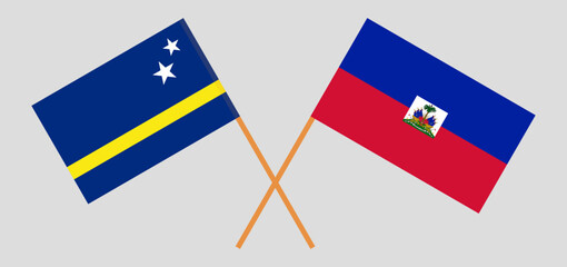 Crossed flags of Country of Curacao and Republic of Haiti. Official colors. Correct proportion