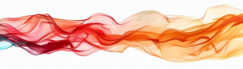 Abstract flowing red and orange paint on white background.