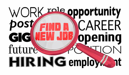Find a New Job Career Work Magnifying Glass Words 3d Illustration