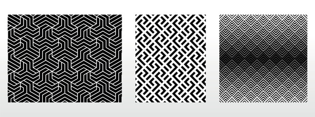 Geometric set of seamless black and white patterns. Simple vector graphics.