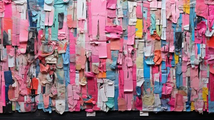 Fototapeta premium Vibrant mixed media collage of torn newspaper and magazine scraps for art projects