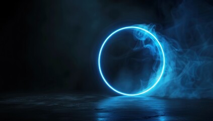 Neon Circle in Smoke and Darkness