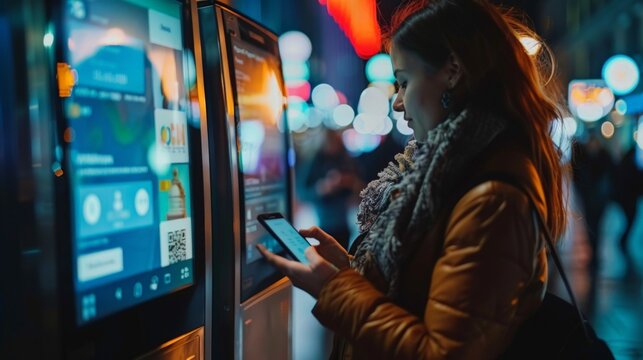 A person interacts with a digital interface displaying various data.