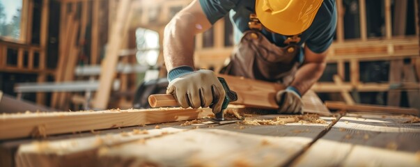 a carpenter and joiner working on a wooden board