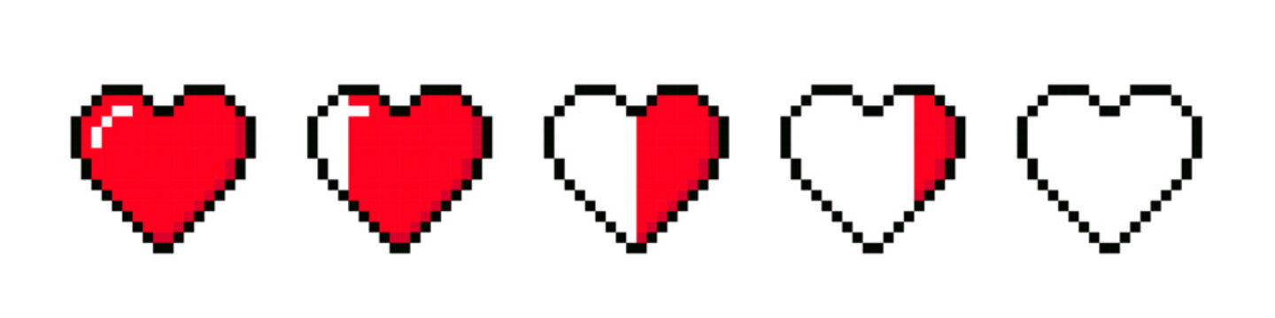 Heart pixel. life heart video game.