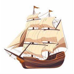 Vector illustration of a sailing ship over white background