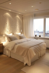 Picture of modern minimalism bedroom in the Scandinavian style