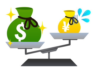 Illustration of weak yen and strong dollar