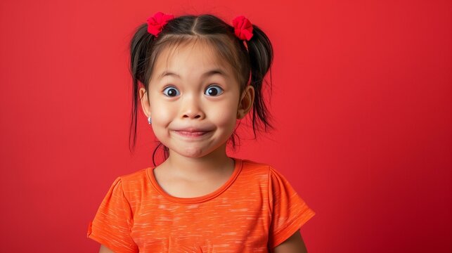 Little asian girl with surprised expression on face, human