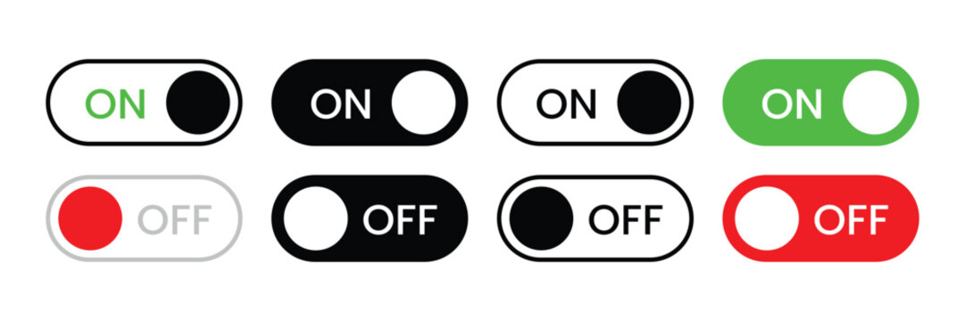 Set of power On and Off switch icon collection. Toggle switch symbol. Vector Illustration.
