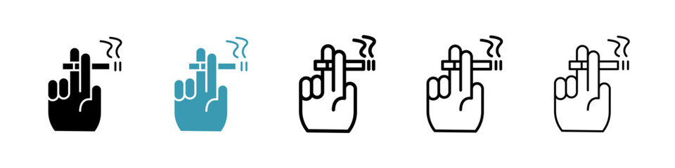 Hand holding cigarette line icon vector set.