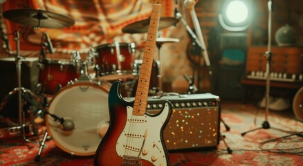 Fototapeta premium Electric Guitar in a Music Studio Setting