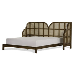 Classic double bed with big headboard isolated on white
