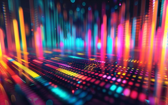3D Abstract Background with Pulsating Digital Equalizer Bars