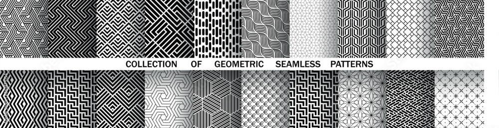Aufkleber geometric set of seamless black and white patterns. simple vector graphics.