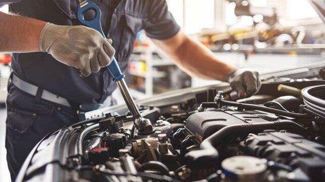 Mechanic Fixing Car Engine