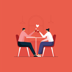 Young couple having coffee together at a Restaurant, Romantic Talk on a Tea Break, Feeling Love and Happiness