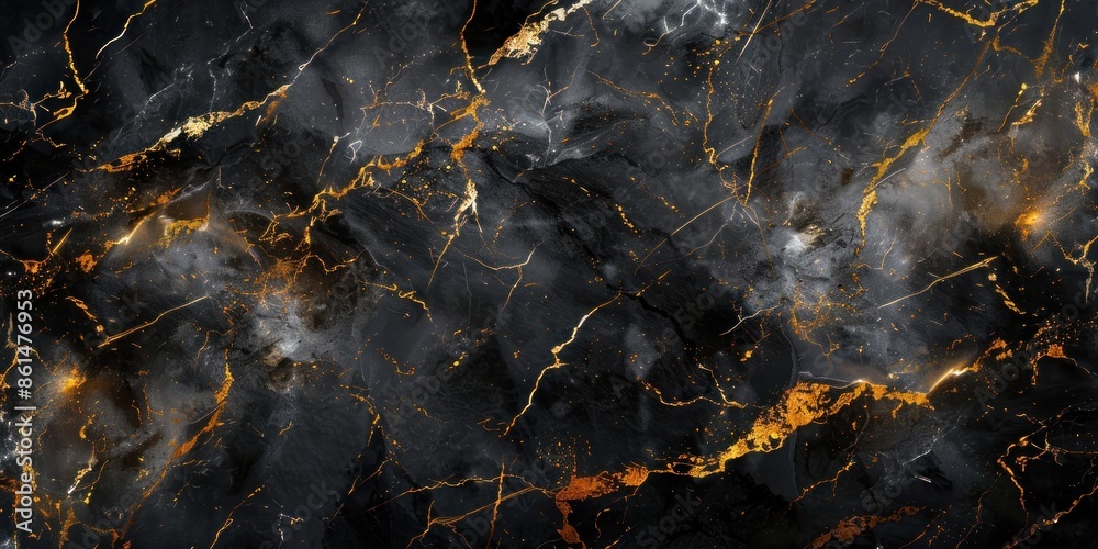 Wall mural Black Marble with Golden Veins