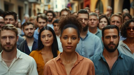 Fototapeta premium devirse crowd of people men and women different ages standing on the street. Generative ai