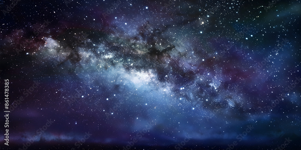 Wall mural the magnificent milky way at night - the milky way in the far distant night sky deep dark blue perfe