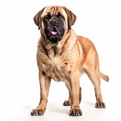 Fototapeta premium English mastiff dog breed standing against white background, AI Generated