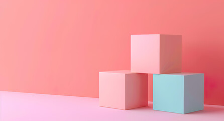 Obraz premium Minimalist pastel-colored cubes on pink background