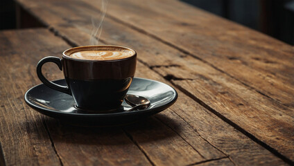 Obraz premium Wooden table with a cup of coffee