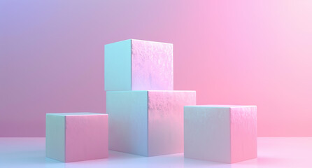 Minimalist pastel-colored cubes on pink background